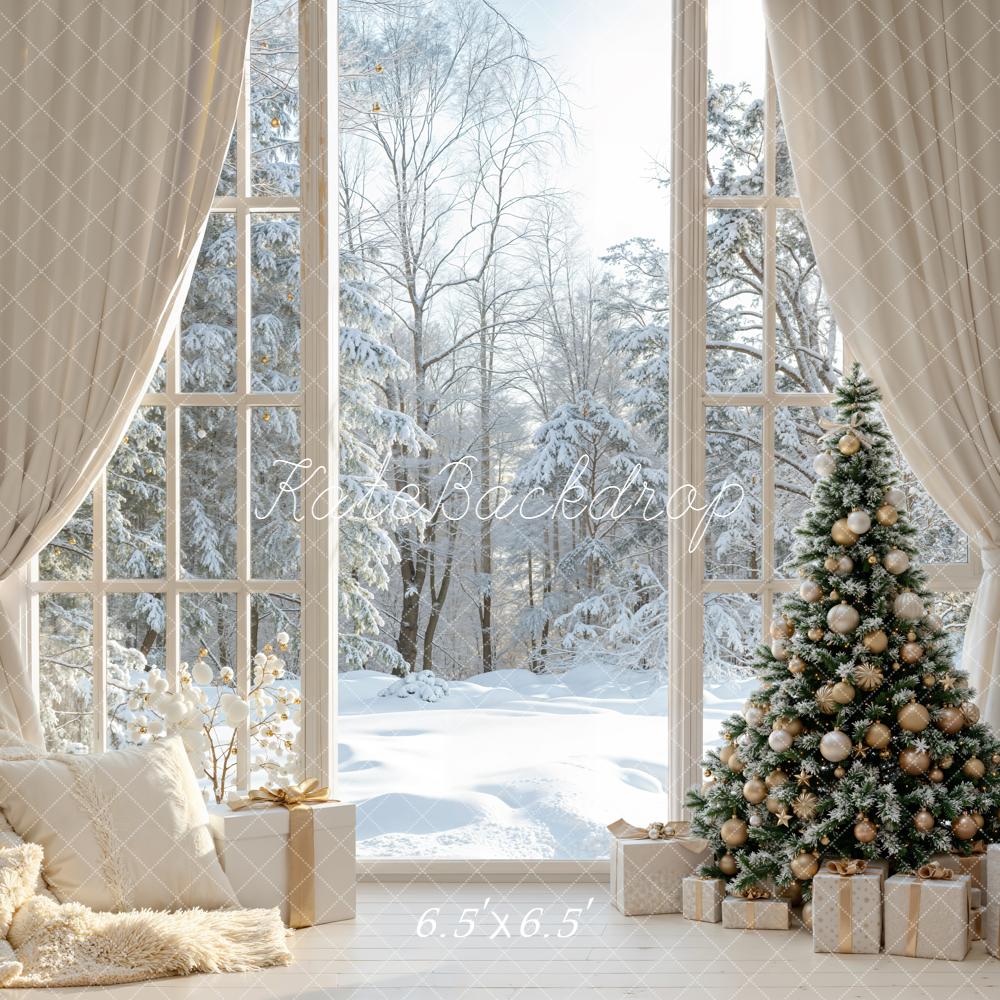 Kate Christmas Tree Gifts Snowy Window Backdrop Designed by Emetselch -UK