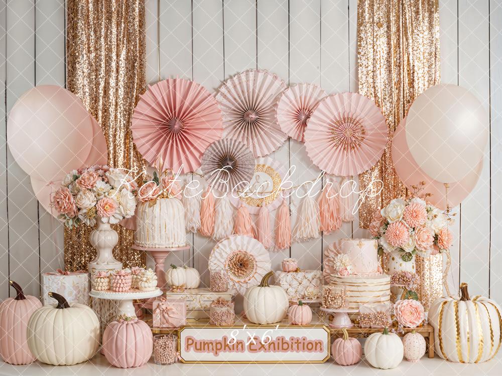 Kate Pumpkin Exhibition Gold Glitter Fleece Backdrop Designed by Emetselch -UK