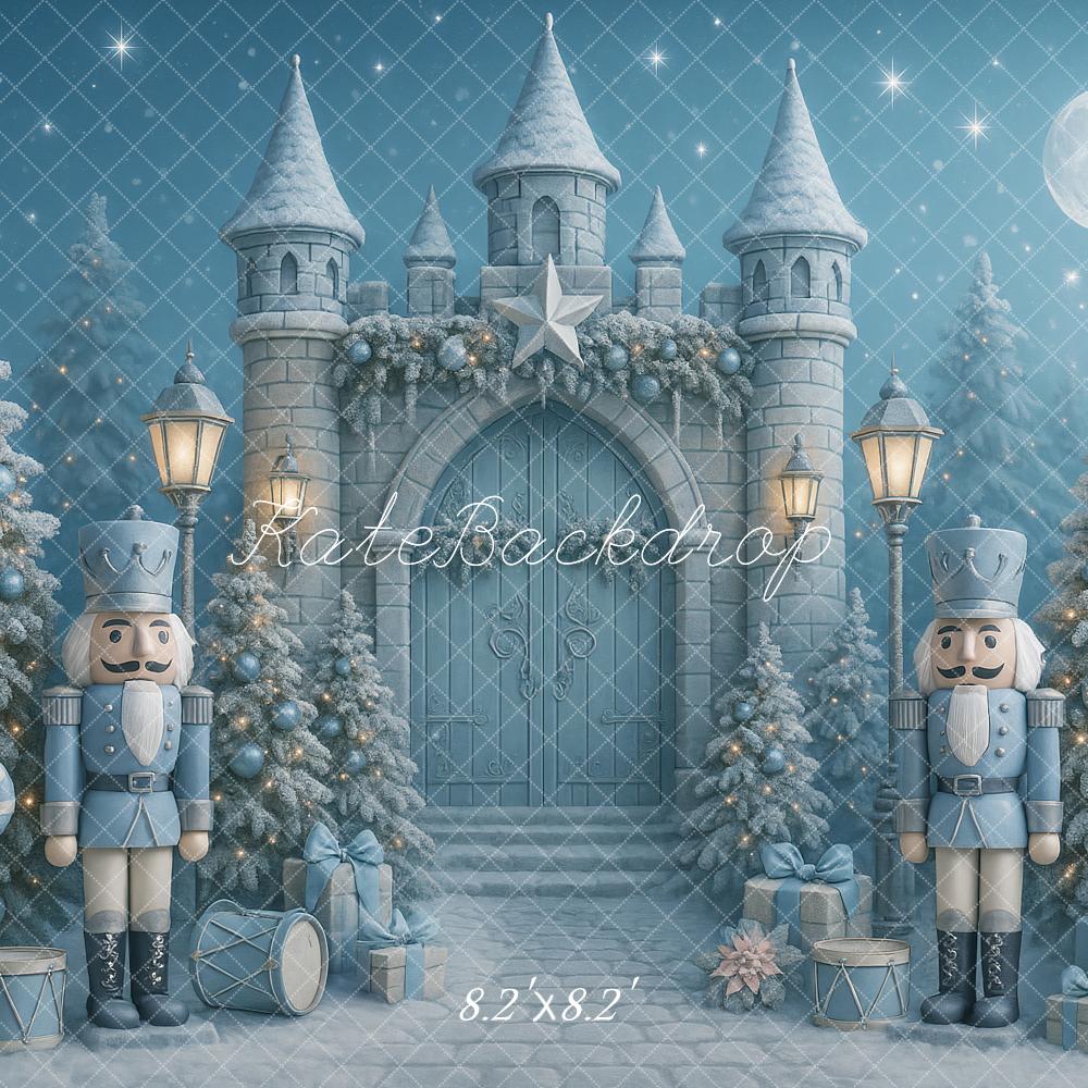 Kate Blue Christmas Nutcracker Castle Trees Backdrop Designed by Ashley Paul