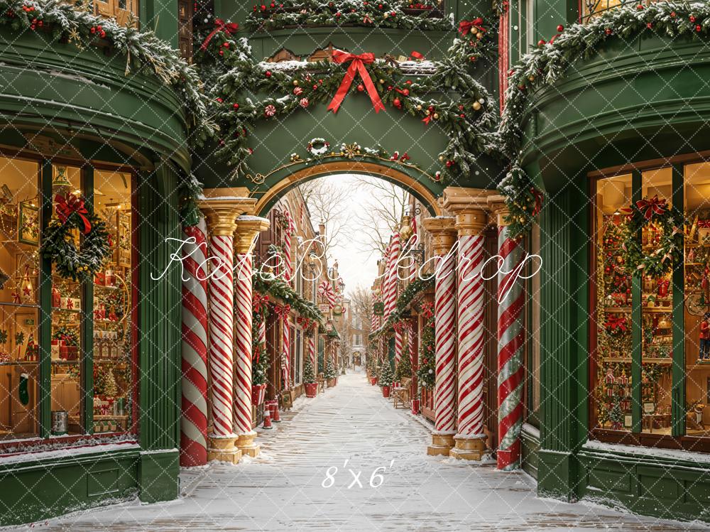 Kate Christmas Arch Candy Cane Shopfronts Fleece Backdrop Designed by Emetselch -UK