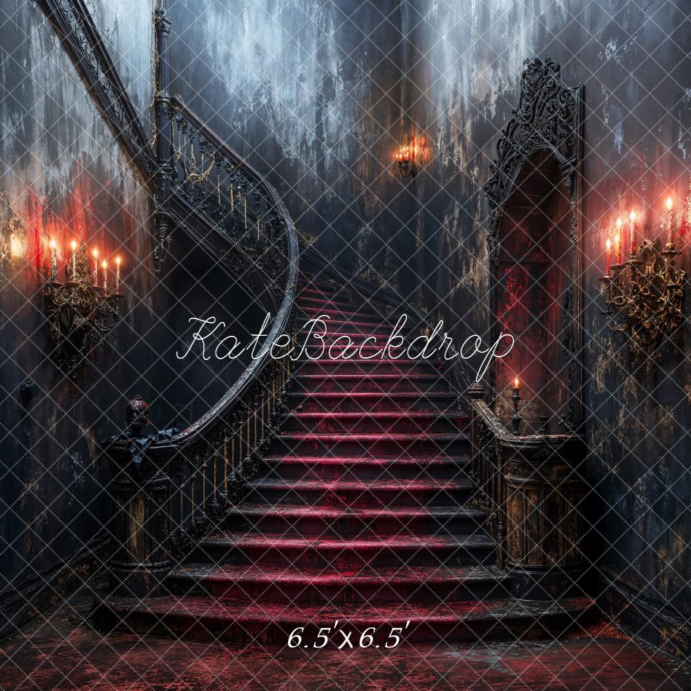 Kate Halloween Cascading Stairs Red Carpet Gothic Backdrop Designed by Emetselch -UK