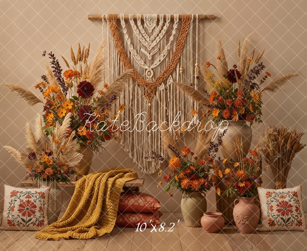 Kate Boho Macrame Floral Beige Backdrop Designed by Emetselch -UK