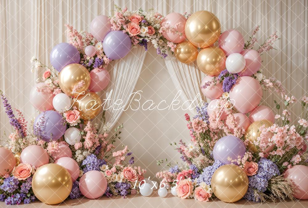 Kate Cake Smash Floral Balloon Arch Backdrop Designed by Emetselch