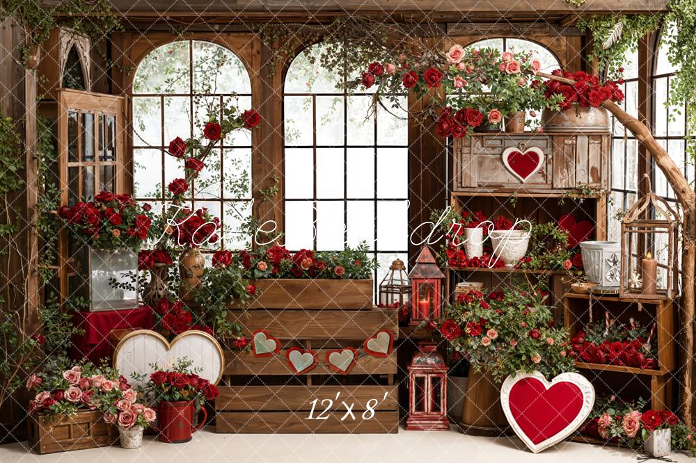 Kate Valentine Heart Roses Wooden Window Backdrop Designed by Emetselch