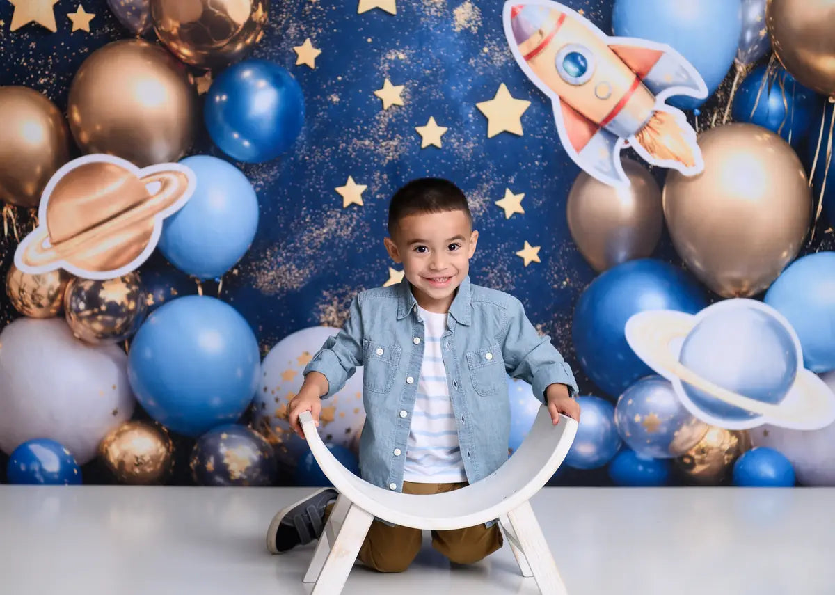 On Sale Kate Blue Cake Smash Space Rocket Balloon Backdrop Designed by Emetselch -UK