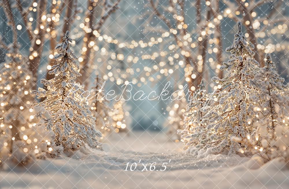 Kate Christmas Snow Forest Bokeh Lights Fleece Backdrop Designed by Emetselch