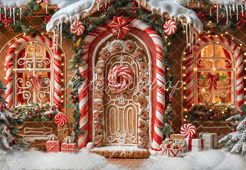 Kate Christmas Gingerbread House Candy Cane Lollipops Backdrop Designed by Emetselch