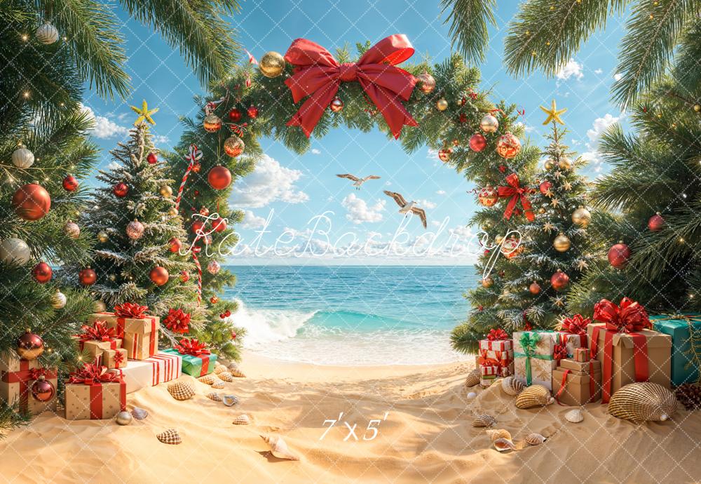 Kate Christmas Beach Arch Tree Presents Backdrop Designed by Emetselch