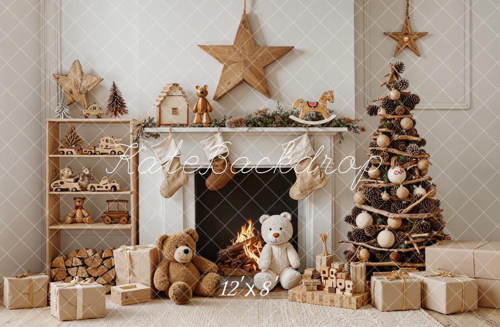 Kate Christmas Fireplace Tree Toys Fleece Backdrop Designed by Emetselch -UK
