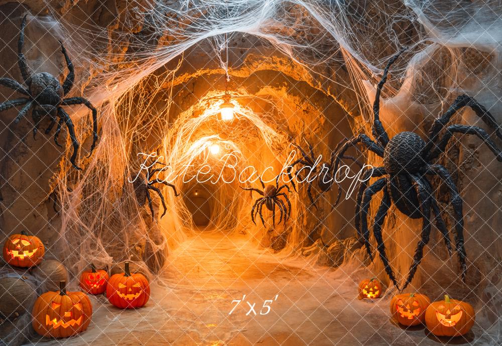 Kate Halloween Spider Web Tunnel Pumpkins Backdrop Designed by Emetselch -UK
