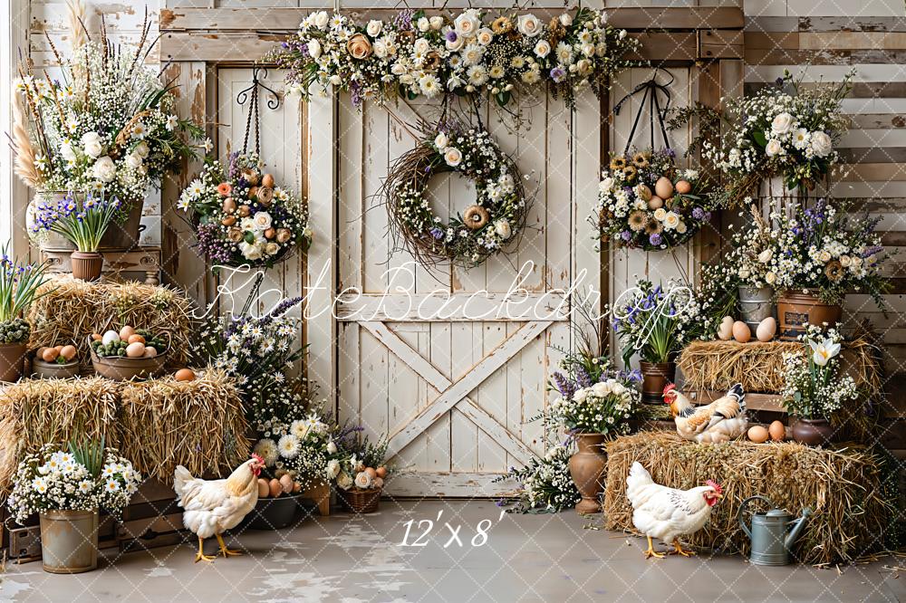 Kate Easter Rustic Barn Hay Chickens Backdrop Designed by Emetselch -UK