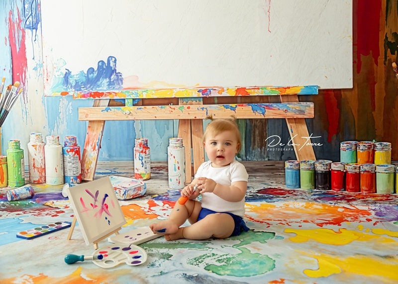 Kate Colorful Art Backdrop+Abstract Colorful Paint Floor Backdrop