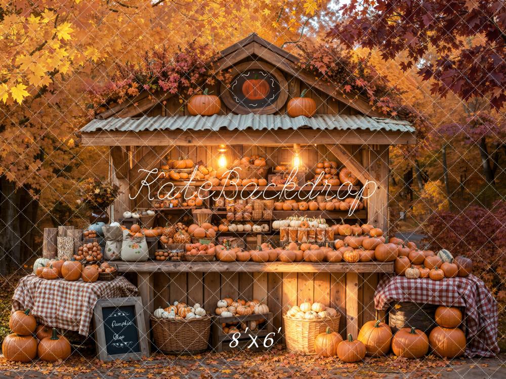 Kate Autumn Pumpkin Market Stall Fleece Backdrop Designed by Emetselch