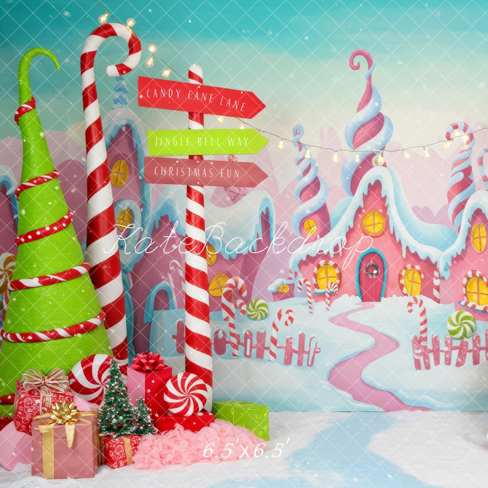 Kate Christmas Candy Cane Gingerbread Houses Backdrop Designed by Patty Robert