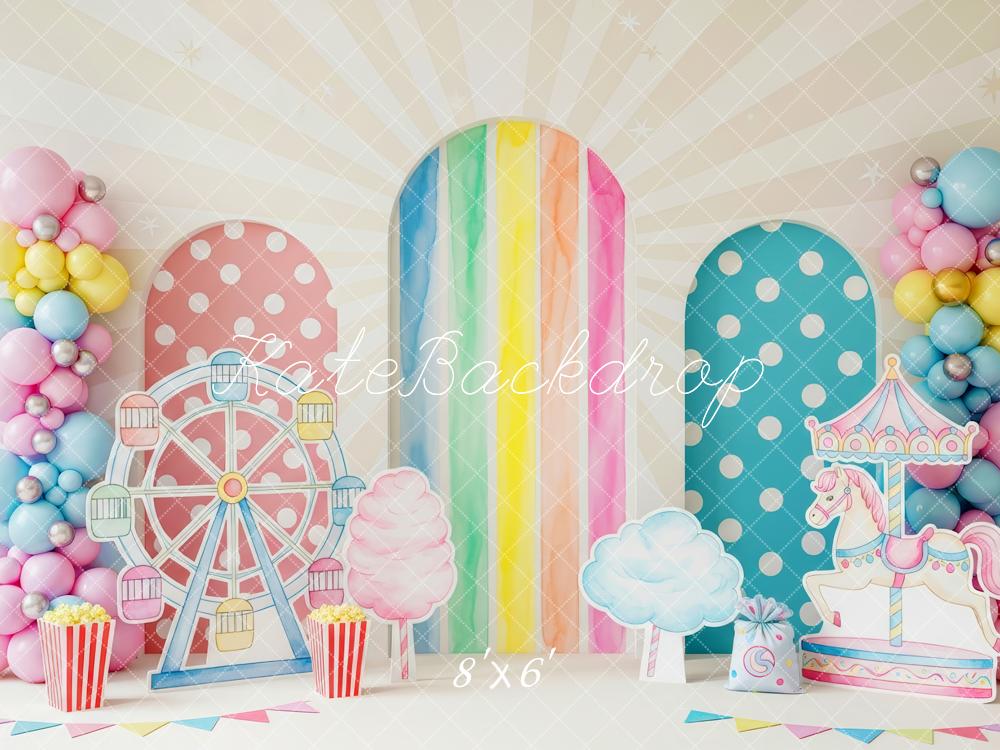 Kate Ferris Wheel Carousel Balloons Pastel Backdrop Designed by Patty Robert