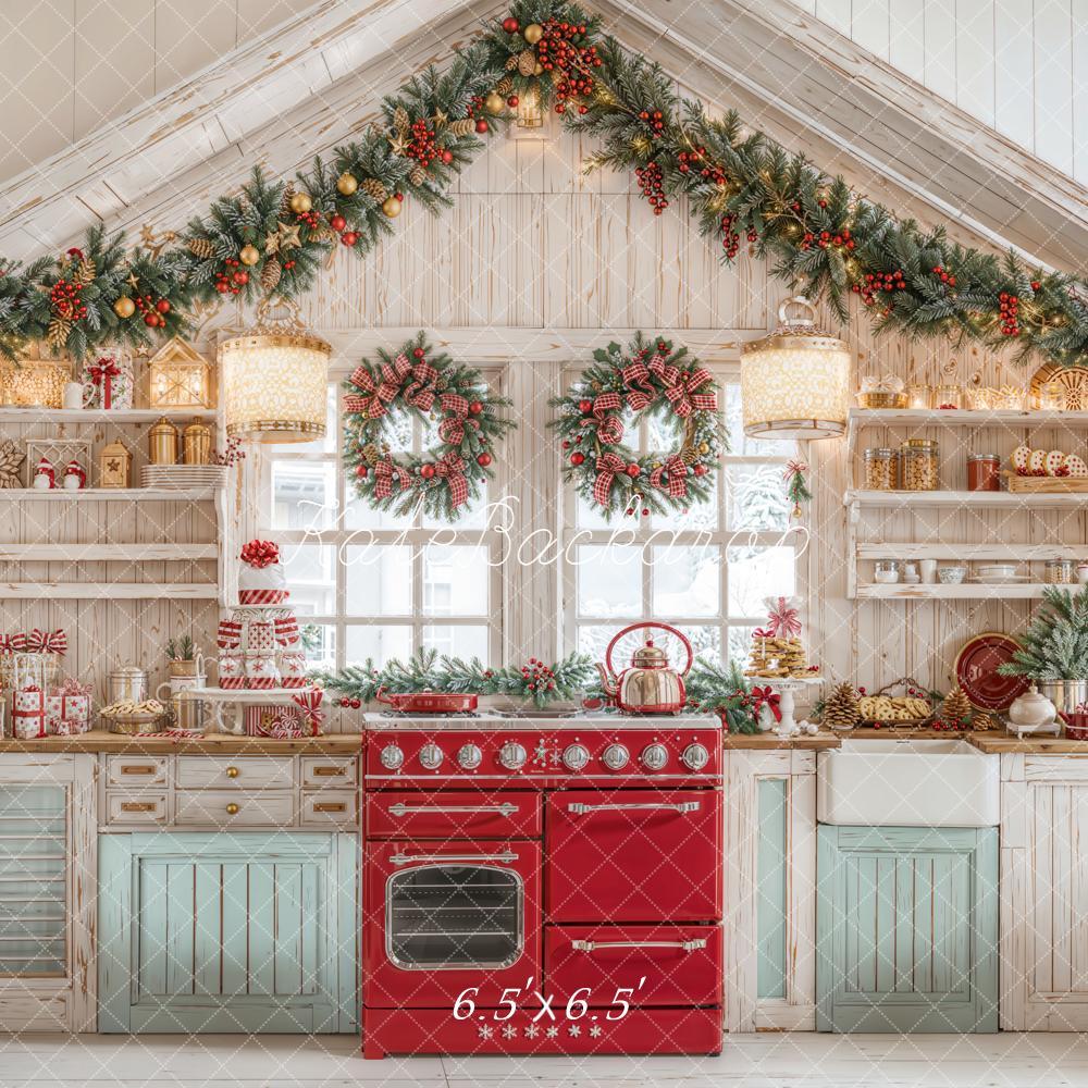 Kate Christmas Kitchen Wreaths Garland Presents Backdrop Designed by Emetselch