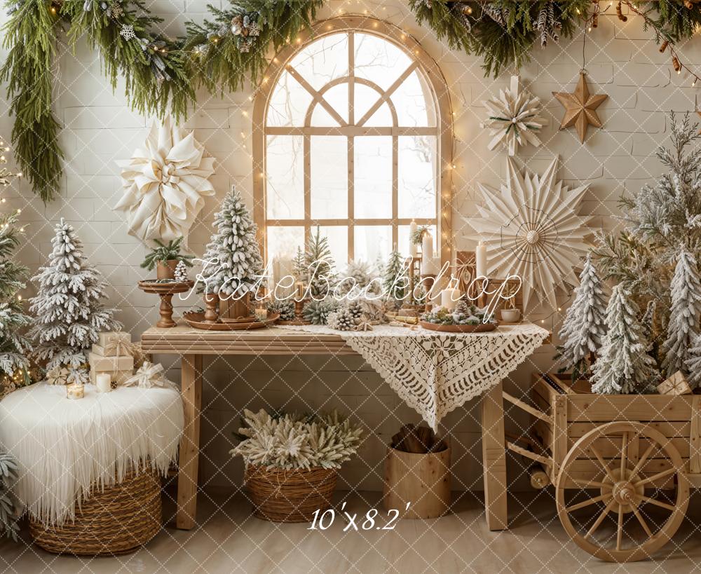 On Sale Kate Christmas Snowy Trees Wooden Cart Window Backdrop Designed by Emetselch