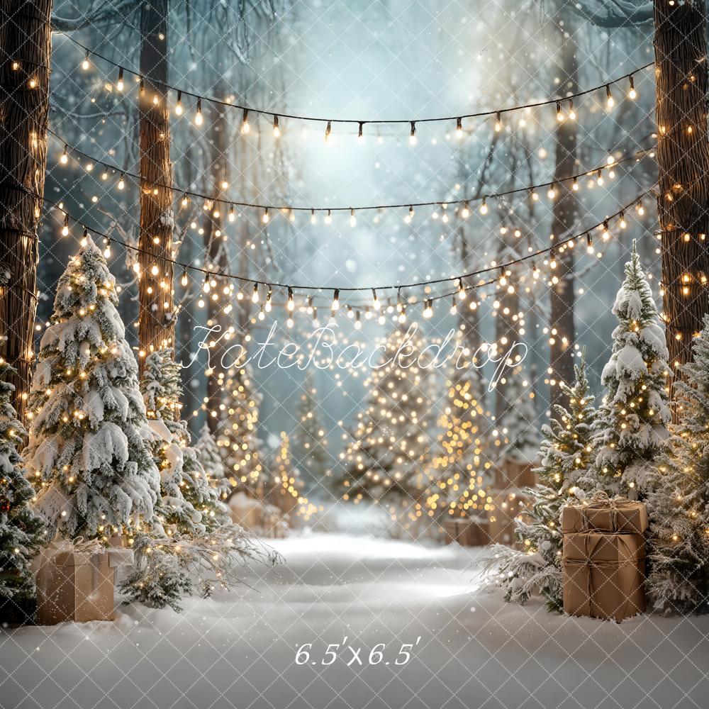 Kate Christmas Snow Forest Fairy Lights Backdrop Designed by Emetselch