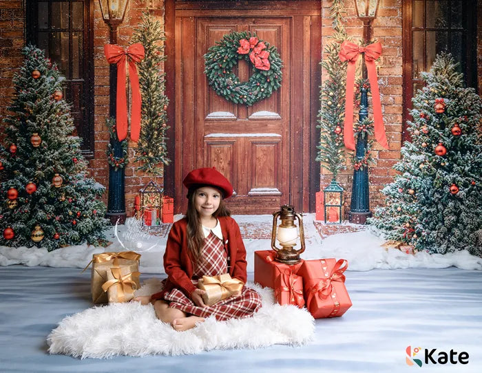 Kate Winter Christmas Tree Red Front Wooden Door Wreath Photo Kit -UK