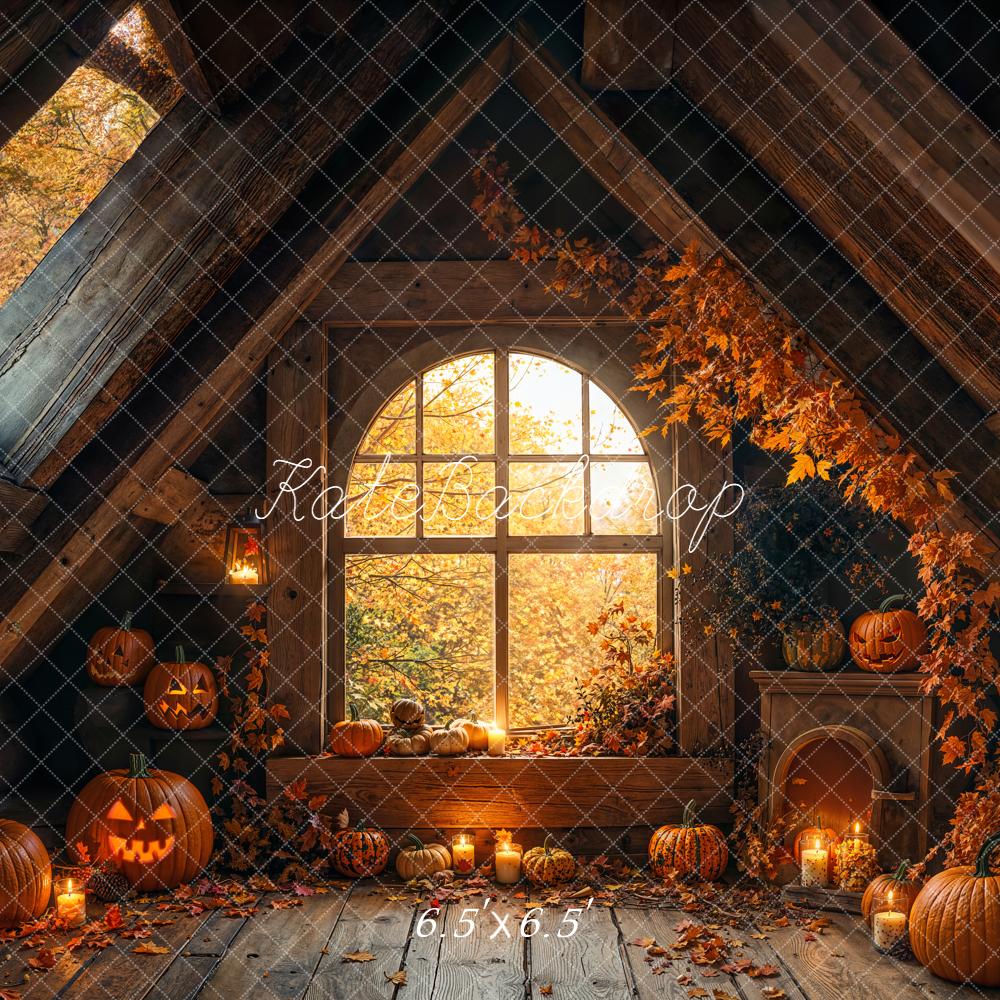 Kate Halloween Pumpkins Candles Autumn Attic Backdrop Designed by Emetselch