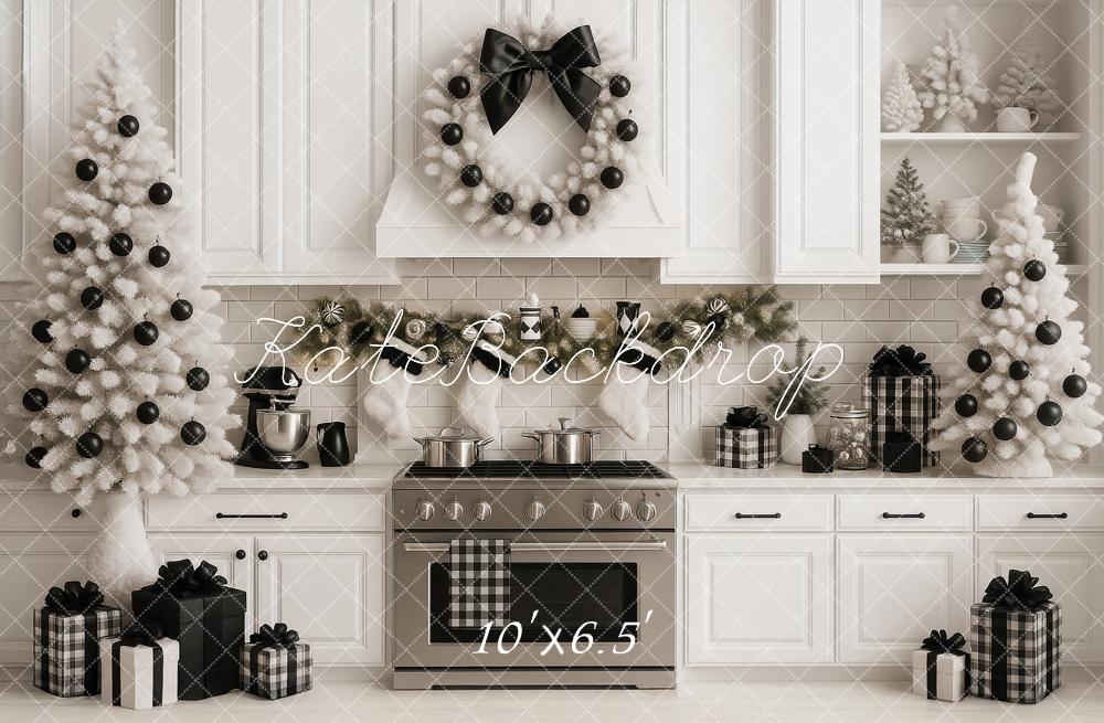 Kate Christmas Kitchen White Trees Gift Backdrop Designed by Ashley Paul