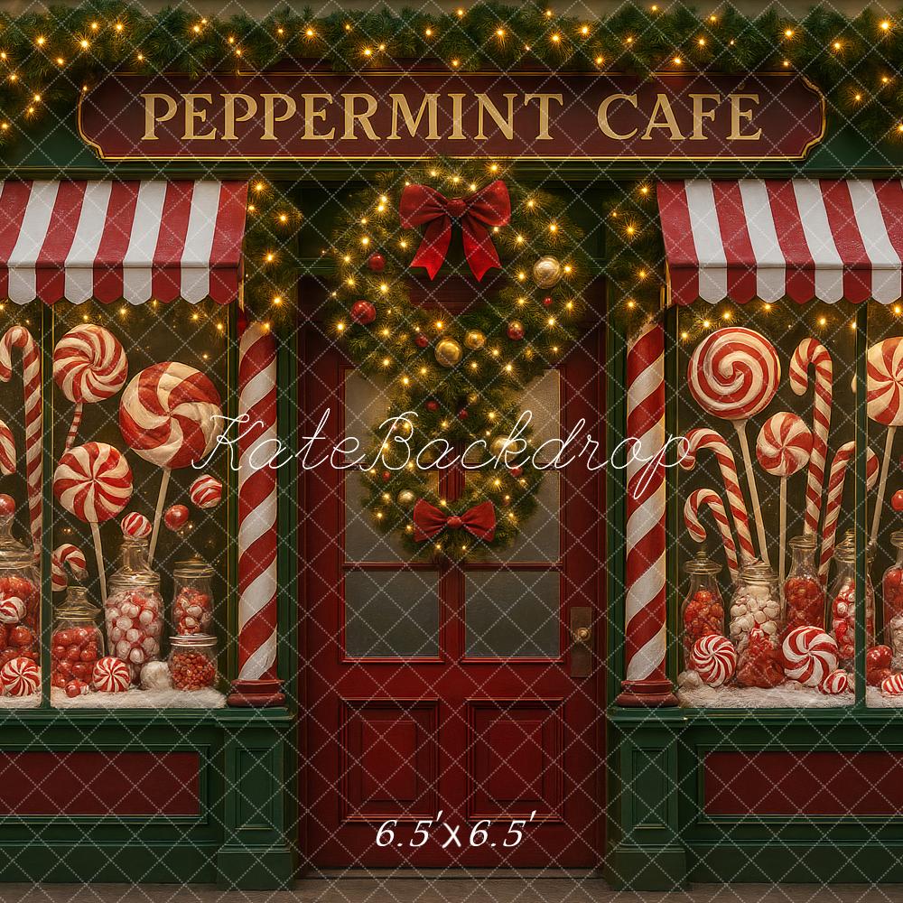 Kate Christmas Peppermint Cafe Candy Shop Backdrop Designed by Ashley Paul