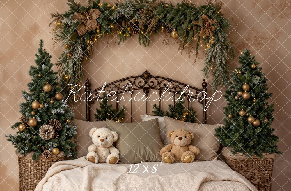Kate Christmas Garland Teddy Bears Fleece Backdrop Designed by Emetselch -UK