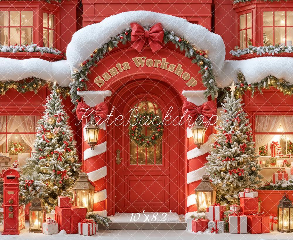 Kate Christmas Santa Workshop Snowy Trees Gifts Backdrop Designed by Emetselch -UK