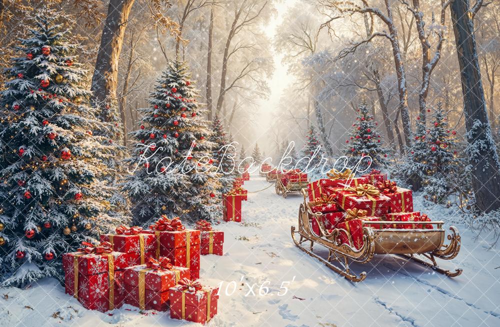 Kate Christmas Forest Sleigh Presents Fleece Backdrop Designed by Emetselch