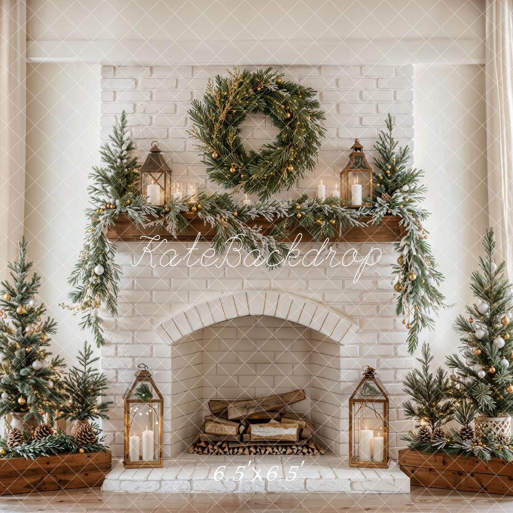 Kate Christmas Fireplace Garland Trees Backdrop Designed by Emetselch