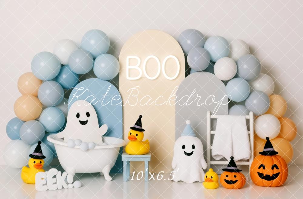 Kate Halloween Ghosts Bathtub Balloons Pumpkins Backdrop Designed by Patty Robert -UK