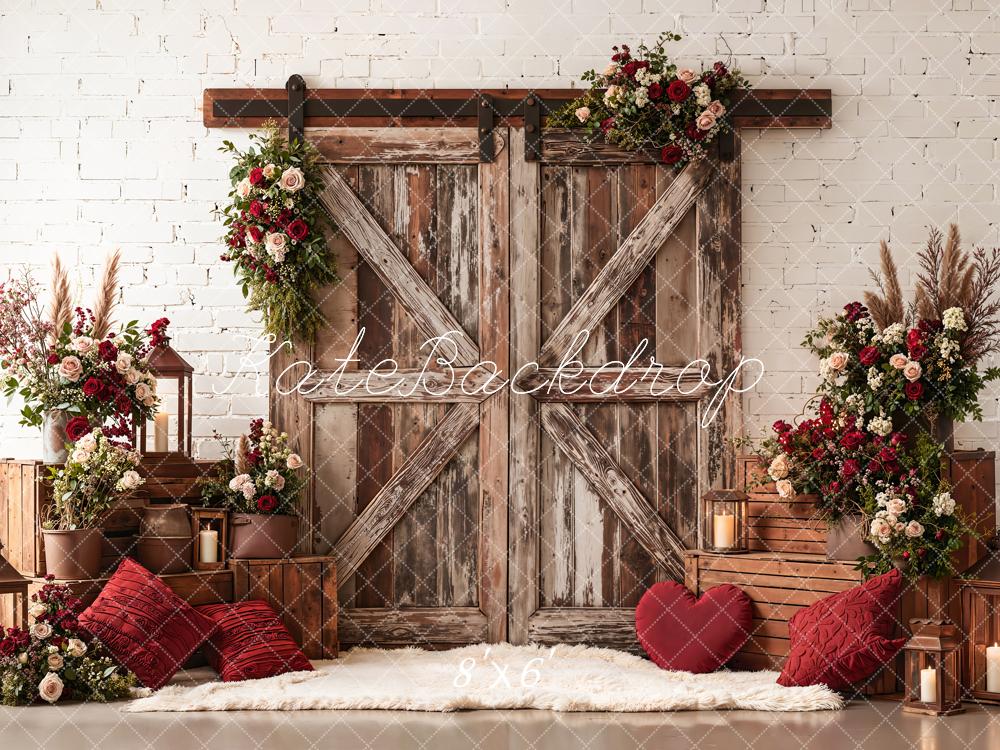 Kate Valentine Rustic Barn Door Red Floral Crate Backdrop Designed by Emetselch