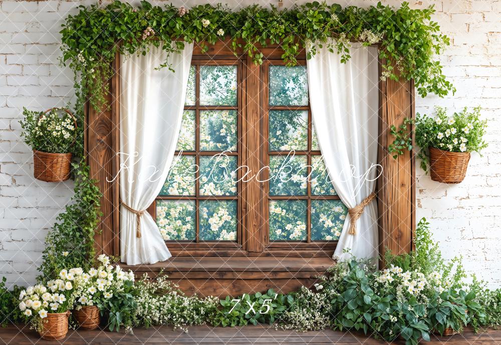 Kate Spring Rustic Window White Curtain Backdrop Designed by Emetselch -UK