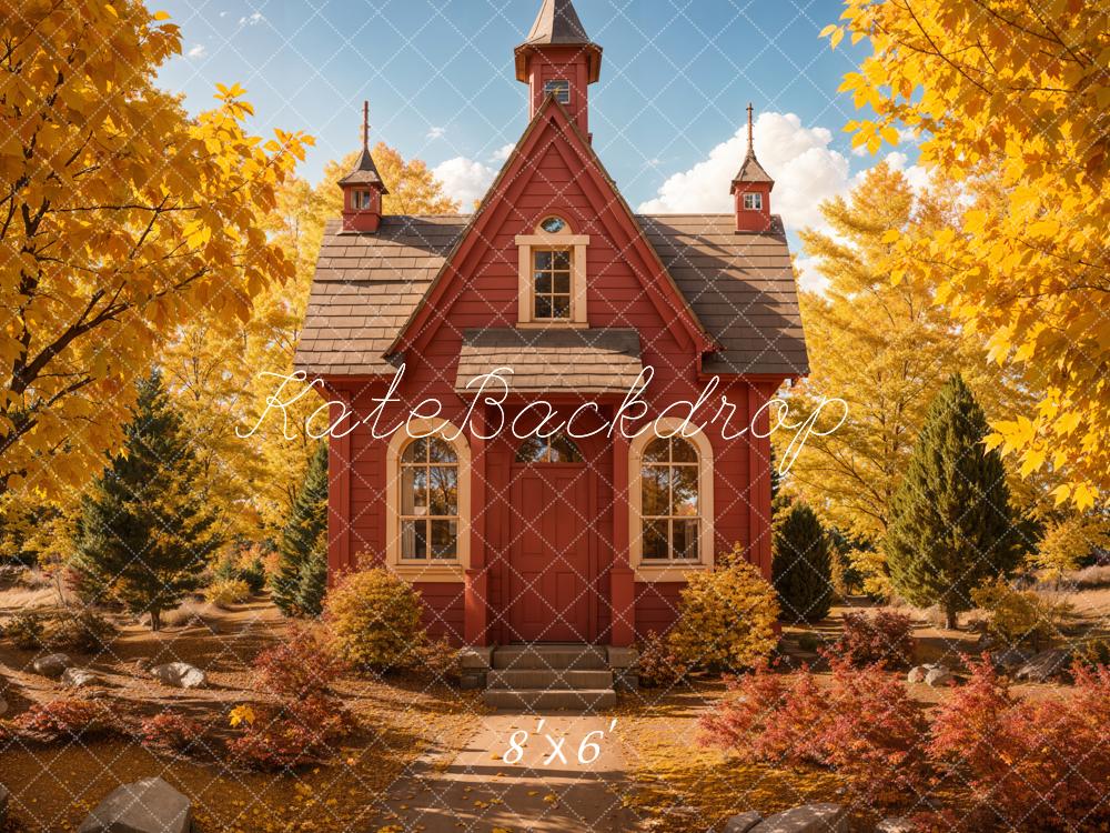 Kate Back to School Autumn Forest Red House Backdrop Designed by Emetselch -UK