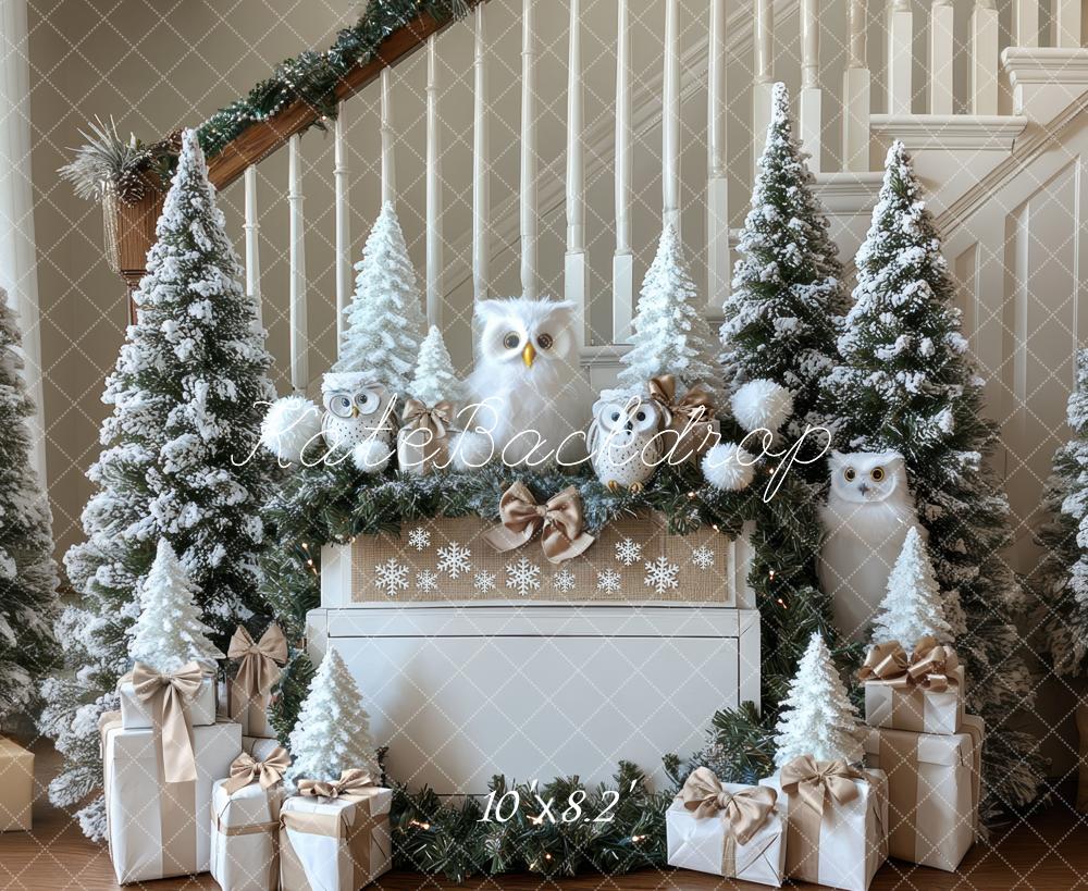 Kate Christmas Snowy Trees Owls Backdrop Designed by Mini MakeBelieve -UK