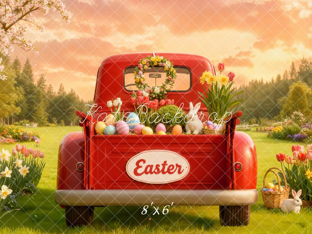 Kate Easter Truck Tulips Bunny Eggs Backdrop Designed by Emetselch -UK