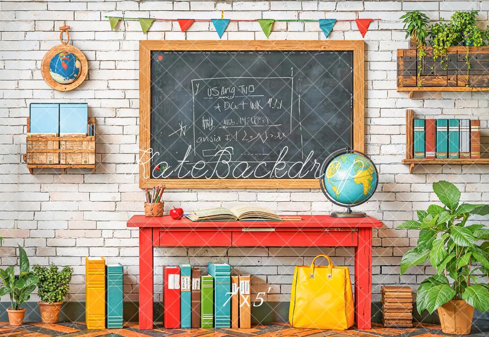 Kate Back To School Blackboard Globe Books Backdrop Designed by Emetselch