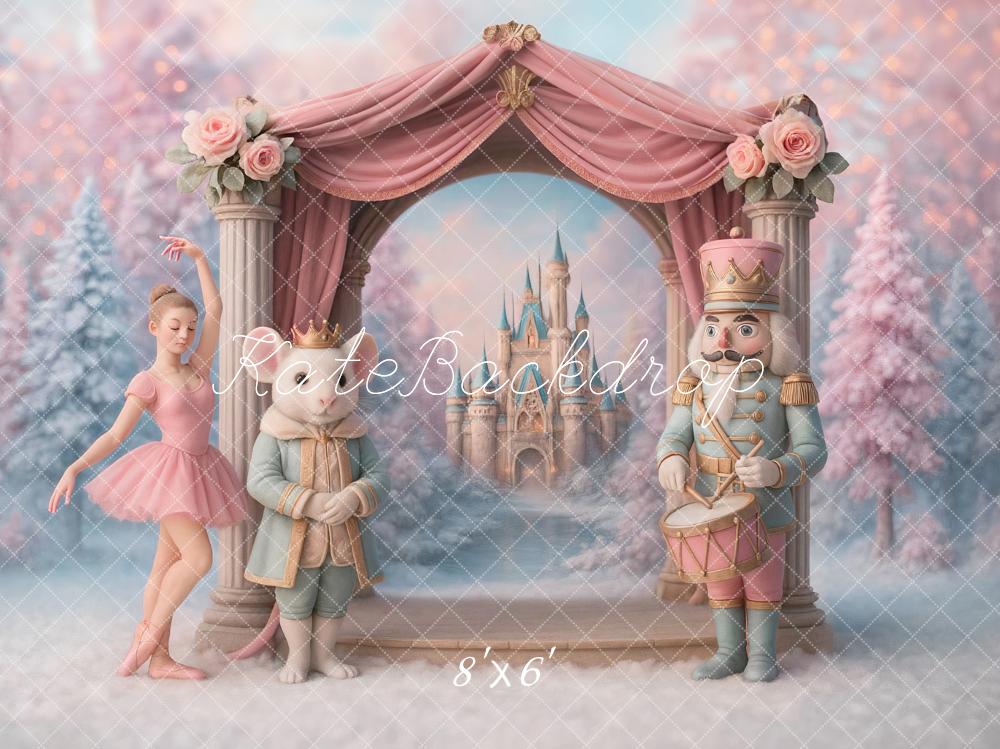 Kate Nutcracker Stage Castle Floral Arch Pink Backdrop Designed by Ashley Paul -UK