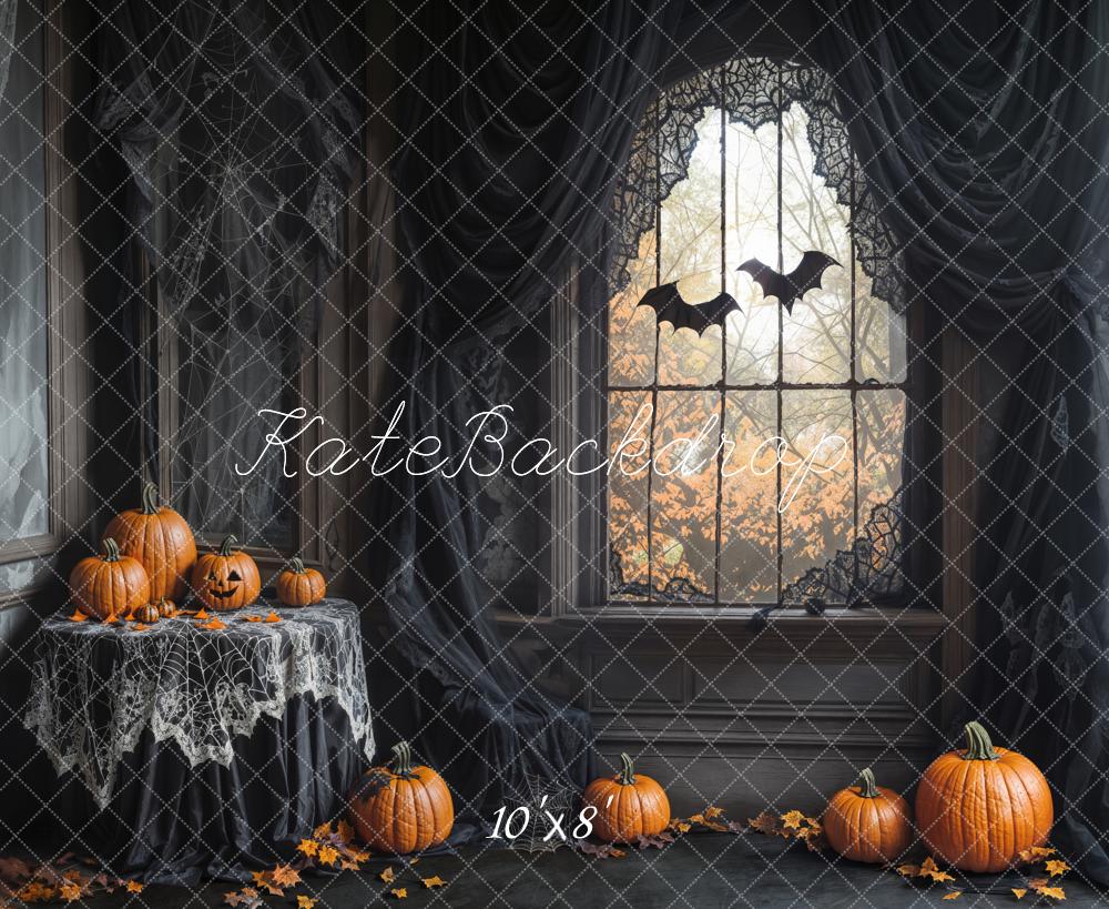 Kate Halloween Pumpkins Bats Cobweb Fleece Backdrop Designed by Emetselch -UK