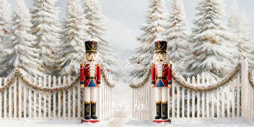 Kate Christmas Nutcracker Snowy Trees Fence Backdrop Designed by Emetselch