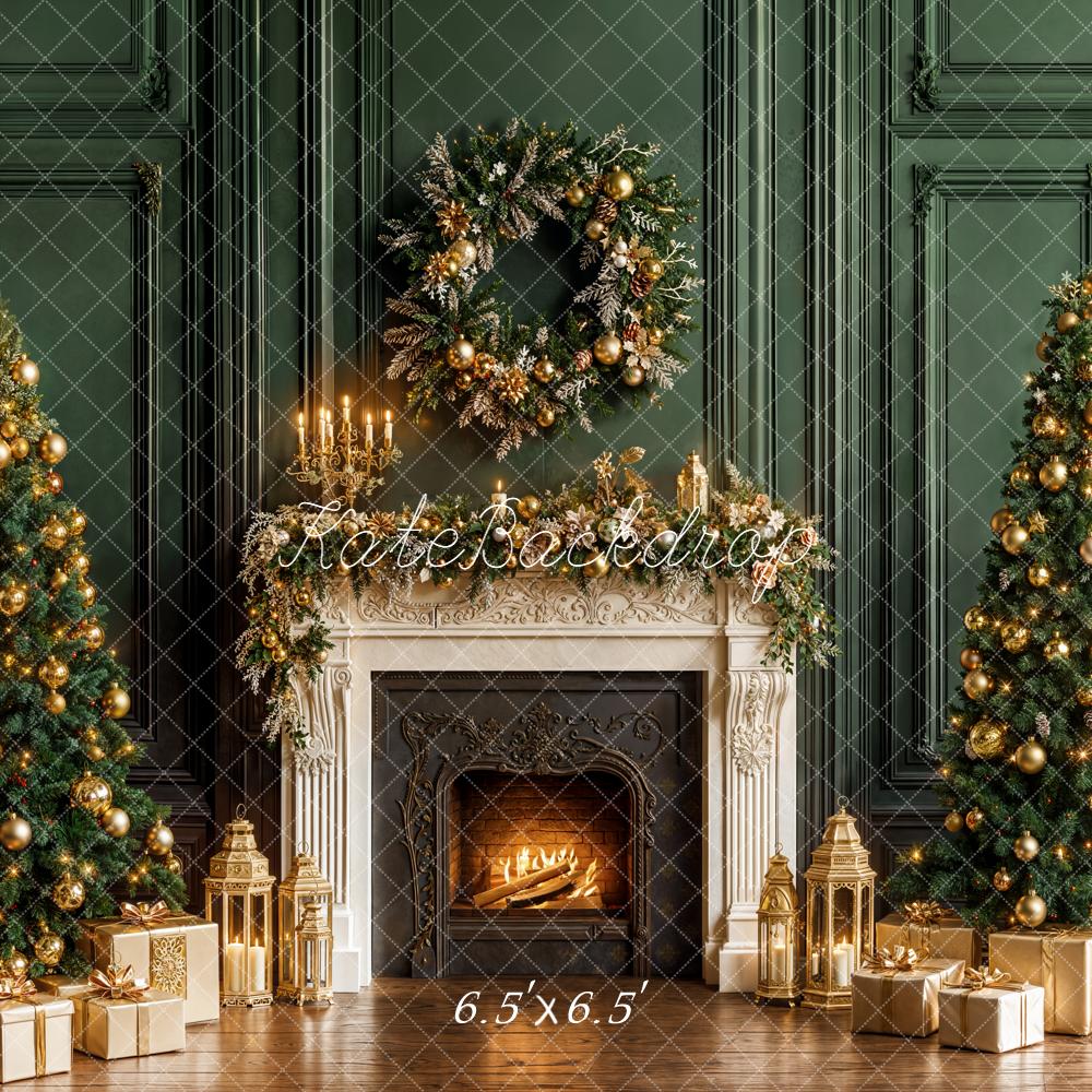 Kate Christmas Trees Fireplace Green Wall Backdrop Designed by Emetselch