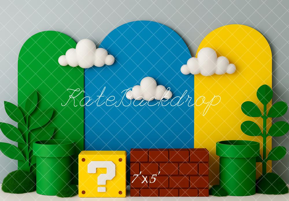 Kate Game Pipes Block Brick Clouds Backdrop Designed by Patty Robert