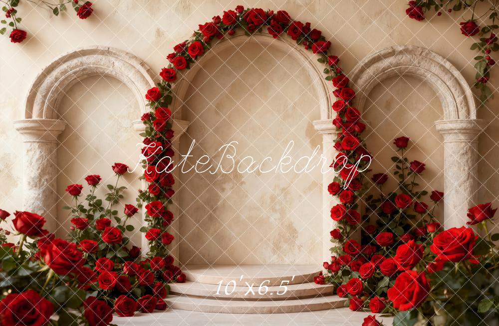 Kate Flower Arch Red Roses Columns Fleece Backdrop Designed by Emetselch -UK