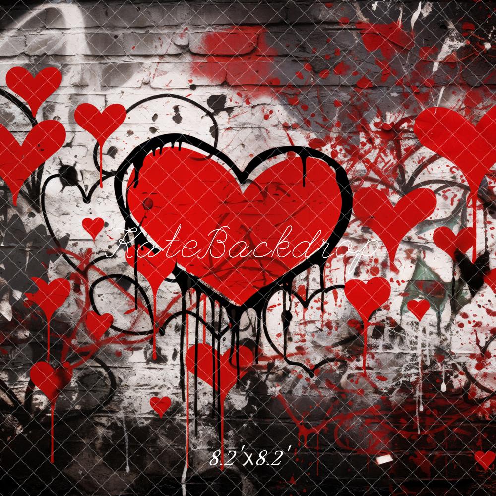 Kate Valentine Graffiti Red Hearts Brick Wall Backdrop Designed by Emetselch -UK
