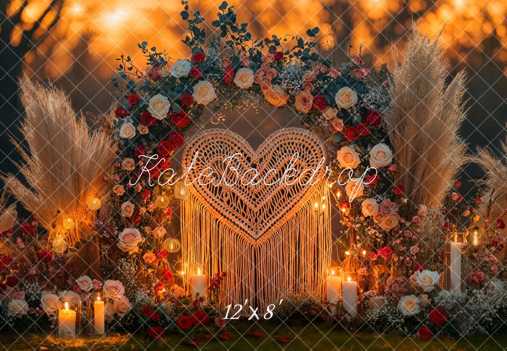 Kate Wedding Arch Heart Macrame Fleece Backdrop Designed by Emetselch