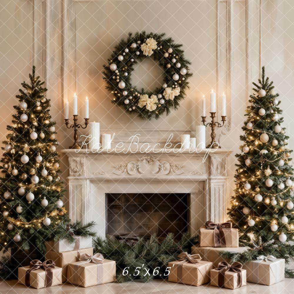 Kate Christmas Fireplace Trees Wreath Gifts Backdrop Designed by Emetselch