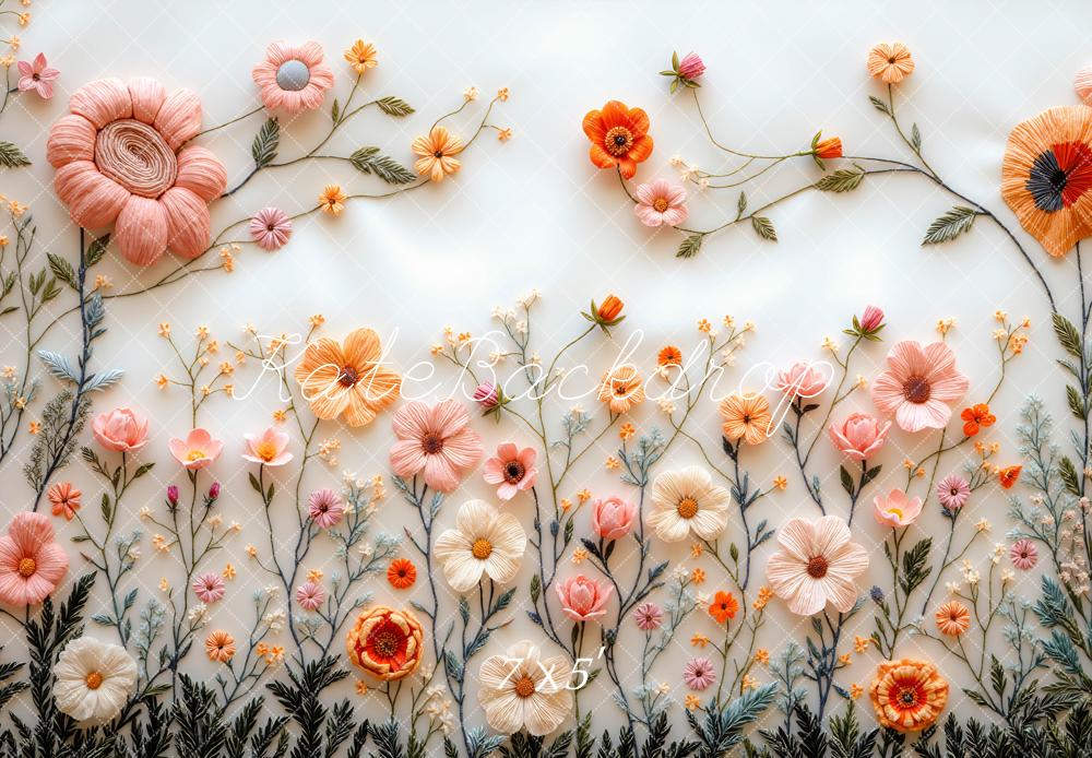 Kate Spring Embroidered Flower White Backdrop Designed by Mini MakeBelieve