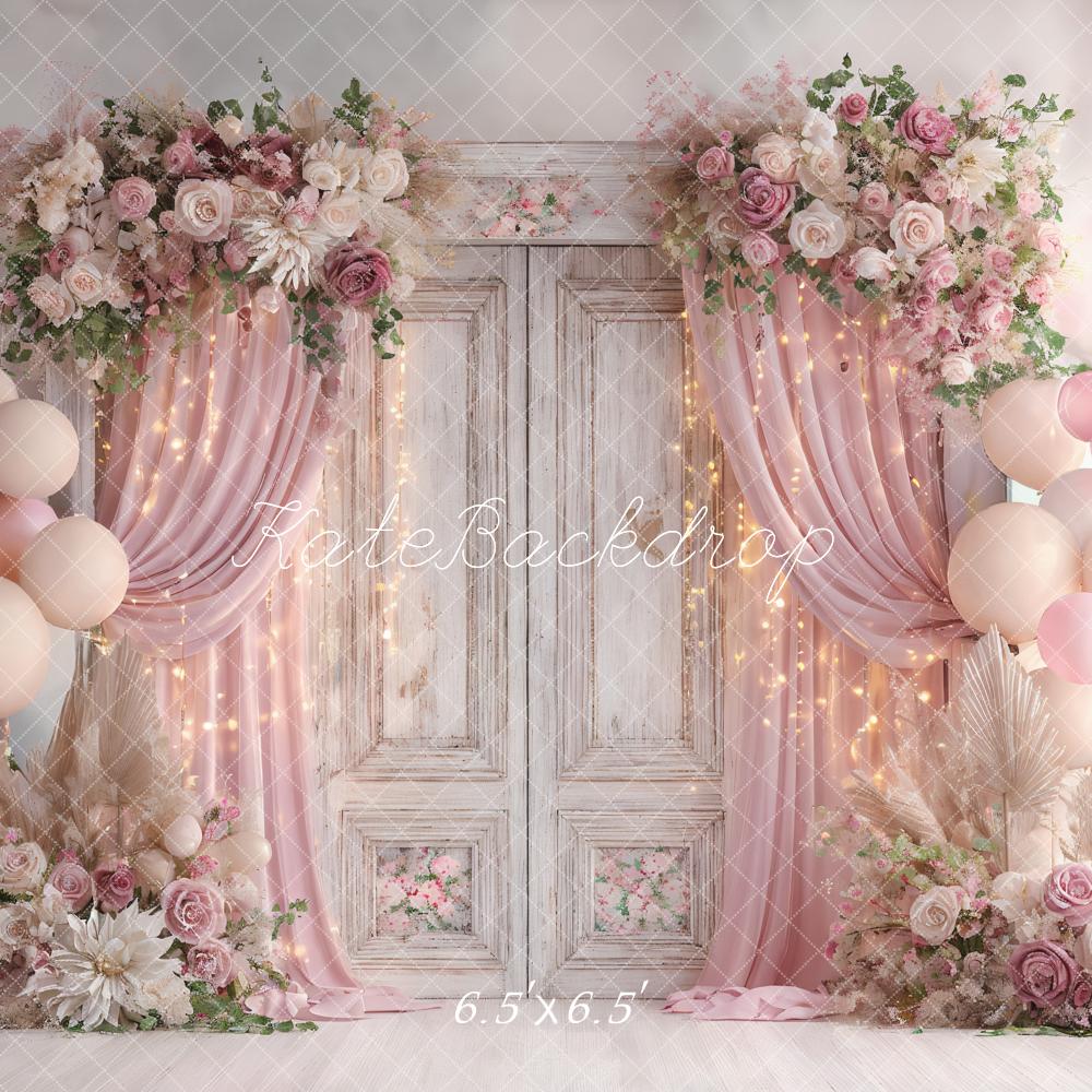 Kate Wedding Floral Vintage Door Pink Balloon Backdrop Designed by Ashley Paul