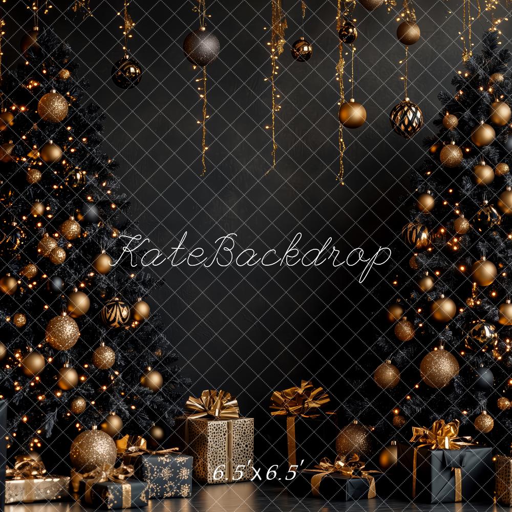 Kate Christmas Black Trees Gold Decorations Backdrop Designed by Patty Robert -UK