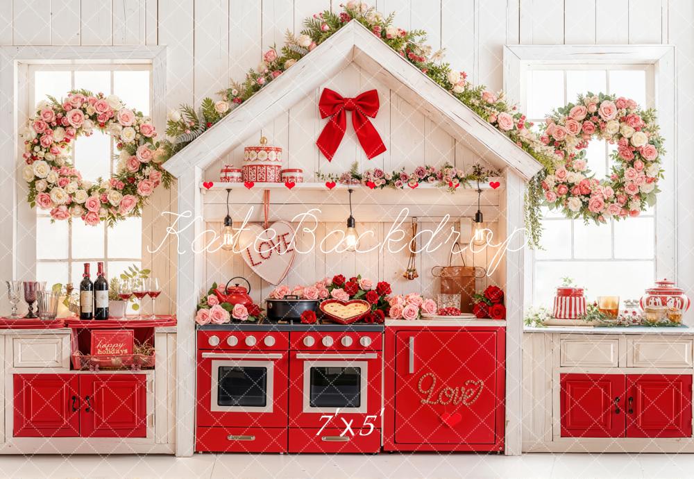 Kate Valentine Kitchen Red Oven Floral Decor Backdrop Designed by Emetselch
